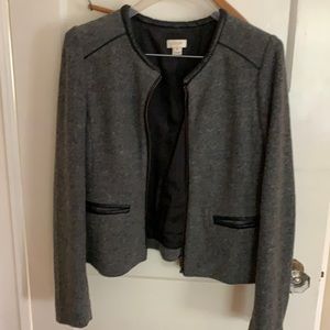 J. Crew wool blend gray jacket trimmed in black leather-look material